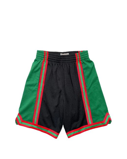 Mitchell & Ness Red Swingman Colour-Block Mesh Shorts for men