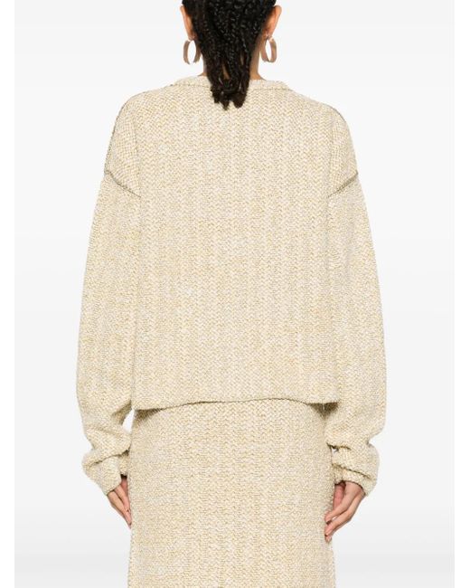 Fabiana Filippi Natural Metallic-Embellished Tweed Cardigan