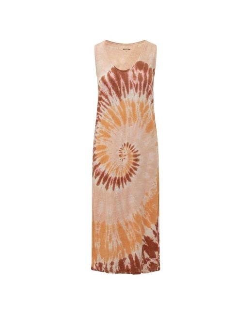 Kujten White Tie-Dye Sleeveless Midi Dress