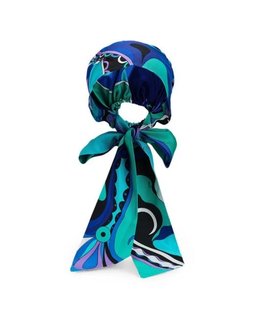 Emilio Pucci Blue Abstract-Print Silk Bandana Hat