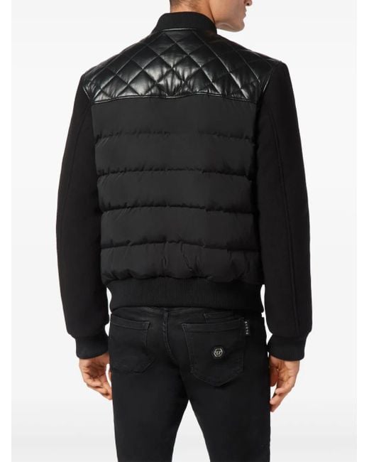 Philipp Plein Leren Bomberjack in het Black voor heren