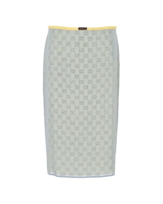 Gucci Gray Silk Stretch Chiffon Skirt With Crystals