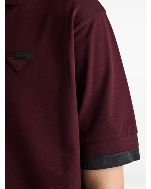 Prada Red Triangle-Logo Ribbed-Knit Polo Shirt for men