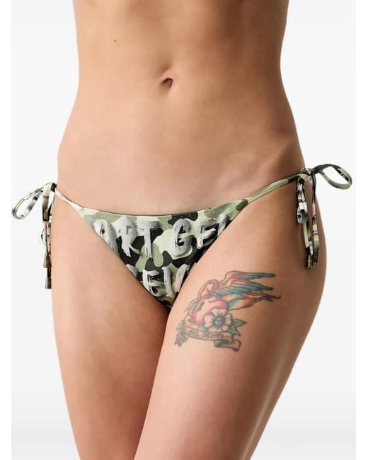 Kurt Geiger Natural Camouflage-Print Side-Tie Bikini Bottoms