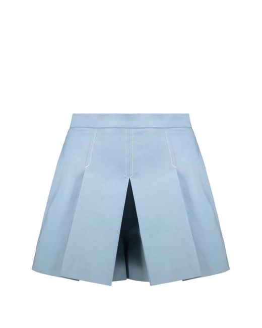 RED Valentino Blue Pleated Contrast-Stitch Mini Shorts