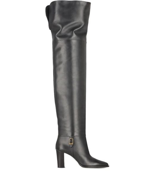 Saint Laurent Black 85Mm Julia Leather Buckle-Fastening Thigh-High Boots