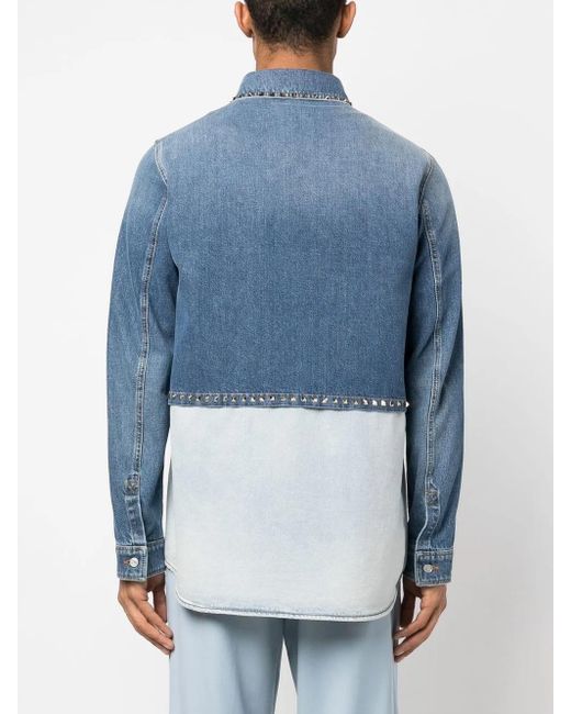 Valentino Garavani Blue Rockstud Layer-Design Denim Shirt for men