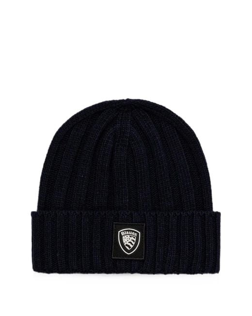 Blauer Black Cutter Ribbed Logo-Patch Beanie Hat for men