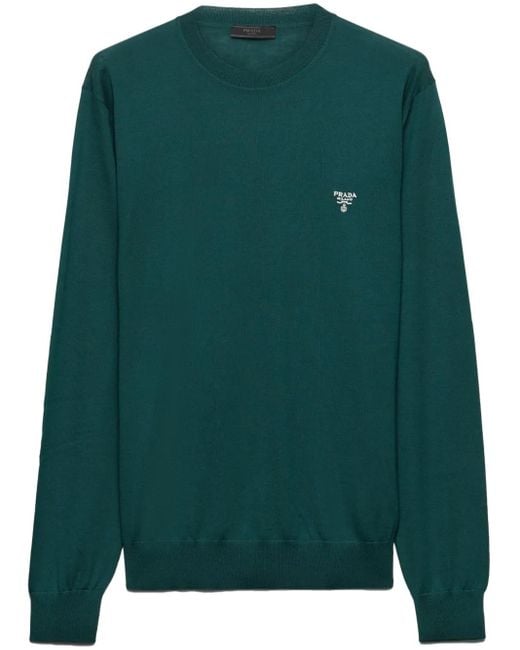 Prada Green Logo-Embroidered Wool Jumper for men
