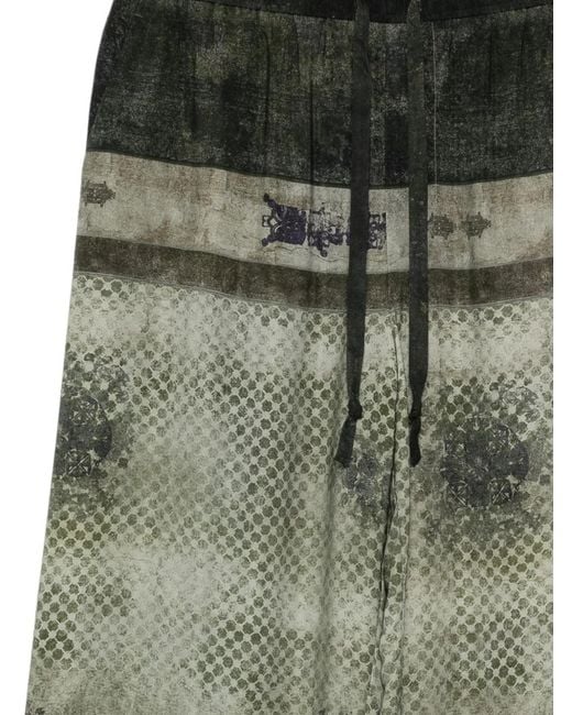 Ziggy Chen Green Patterned Drawstring Trousers