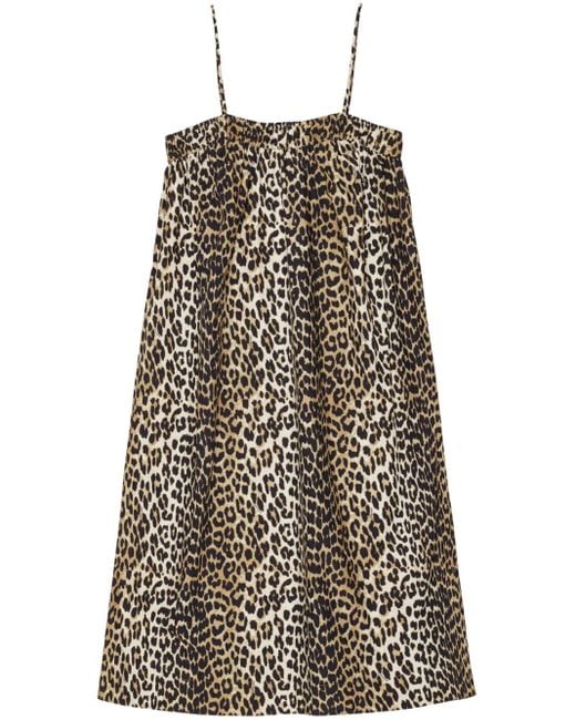 Ganni Midi-Jurk Met Luipaardprint in het Multicolor