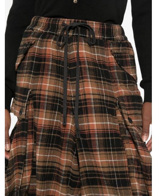 R13 Brown Check-Pattern Cargo Shorts