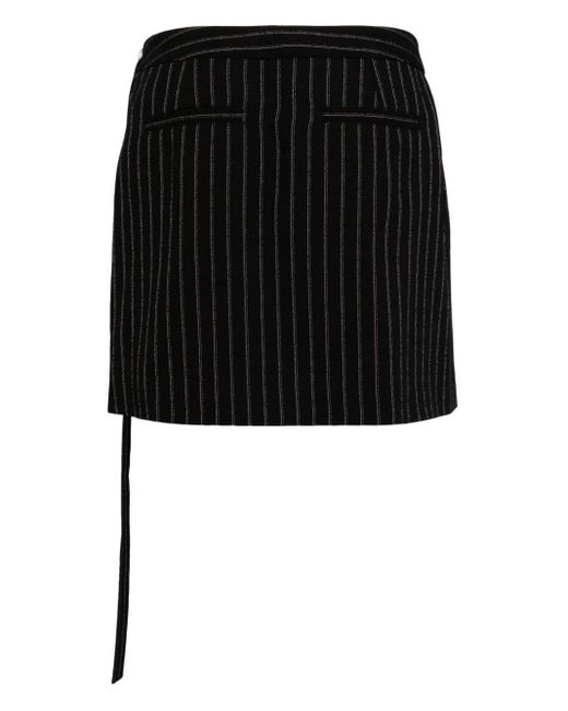 AMI Black Pinstripe-pattern Belted Skirt