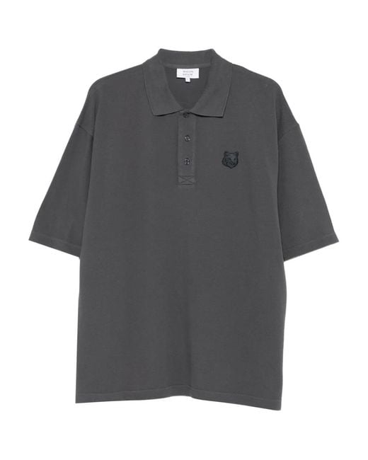Maison Kitsuné Gray Fox-Head Embroidered Polo Shirt for men