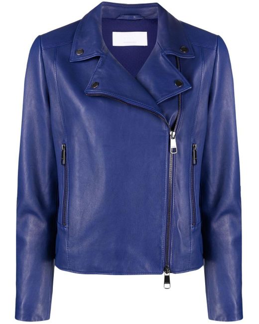 BOSS by Hugo Boss Leather Biker Jacket in Blue - Lyst