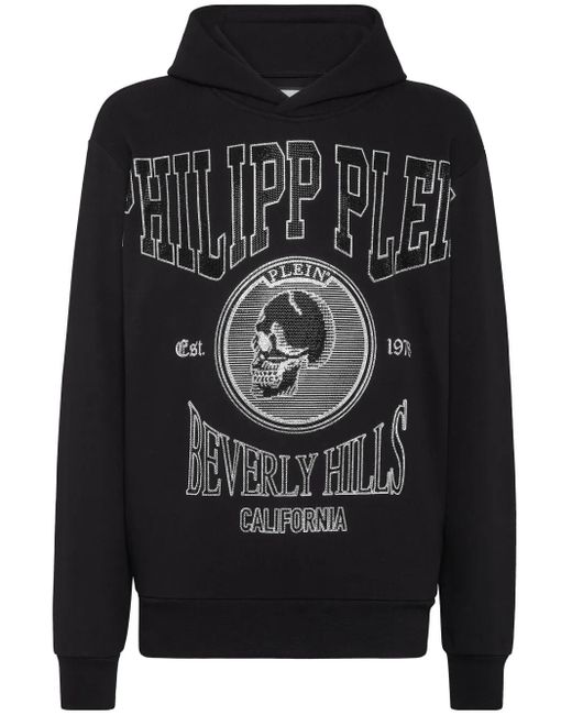 Philipp Plein Black Crystal-Embellished Jersey Hoodie for men
