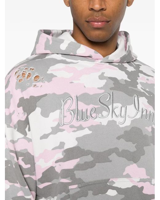 BLUE SKY INN White Distressed Camouflage-Print Hoodie for men