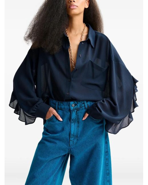 Essentiel Antwerp Blue Ruffle-Sleeve Shirt