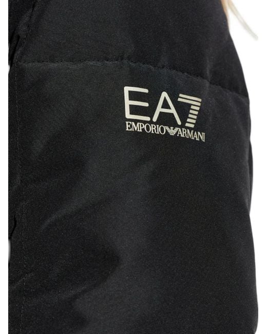 EA7 Black Hooded Quilted Coat