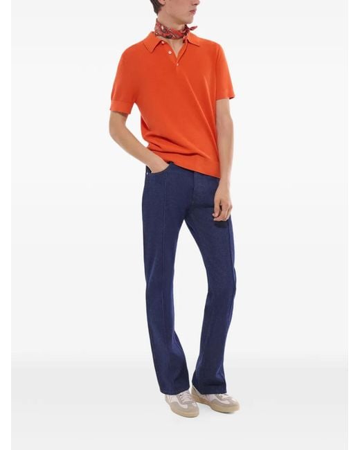 Fursac Orange Button-Up Polo Shirt for men