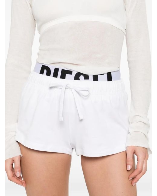 DIESEL White Drawstring Logo Shorts