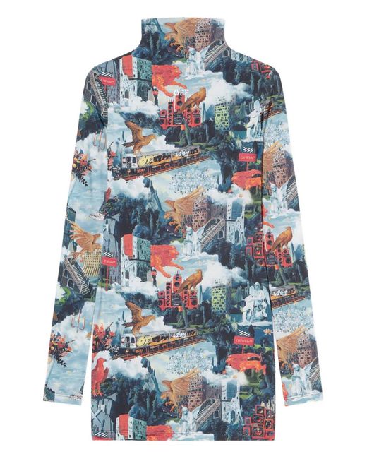 Off-White c/o Virgil Abloh Blue World Paint Long-Sleeve Mini Dress