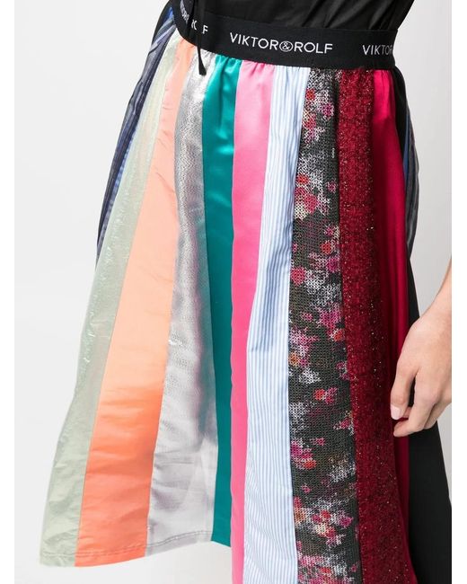 Viktor & Rolf Blue Mix-Print A-Line Midi Skirt