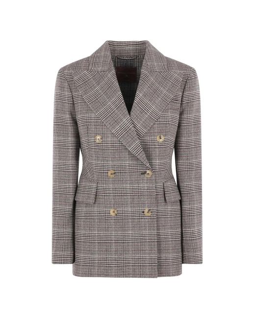 Ermanno Scervino Gray Plaid-Pattern Blazer
