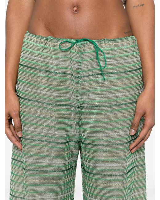 Oseree Green Shiny Stripes Trousers