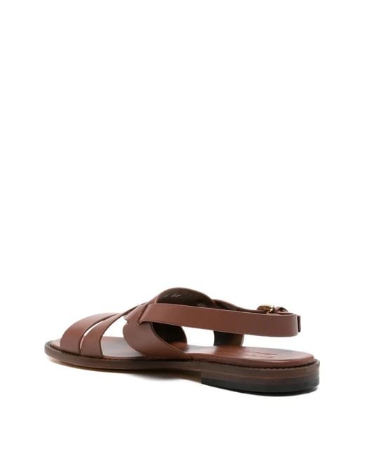 Doucal's Brown Crossover-Strap Leather Flat Sandals
