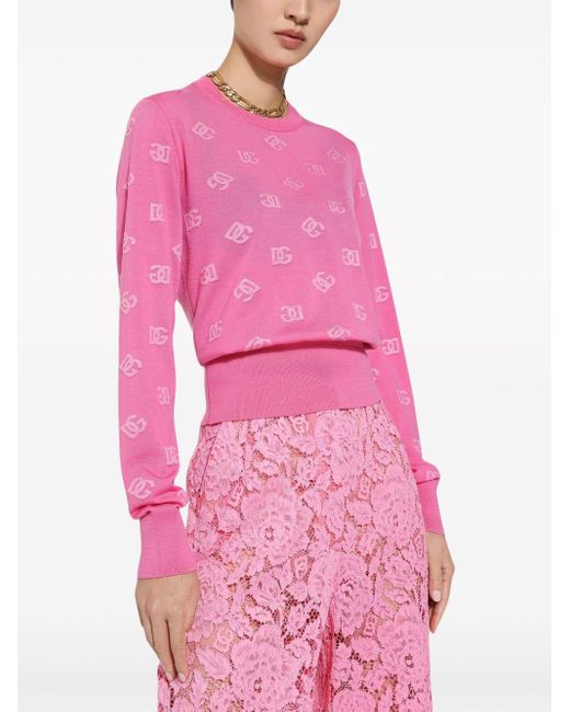 Dolce & Gabbana Pink Logo-jacquard Crew-neck Jumper