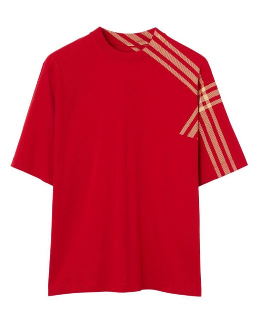 Burberry Red Check-pattern Cotton T-shirt for men
