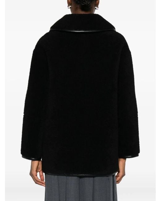 Low Classic Black Button-Fastening Teddy Jacket