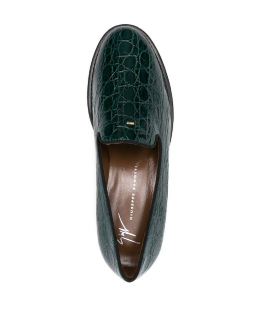 Giuseppe Zanotti Green Crocodile-Effect Leather Loafers