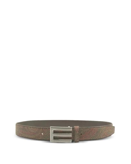Etro Gray Paisley-Pattern E-Buckle Belt for men