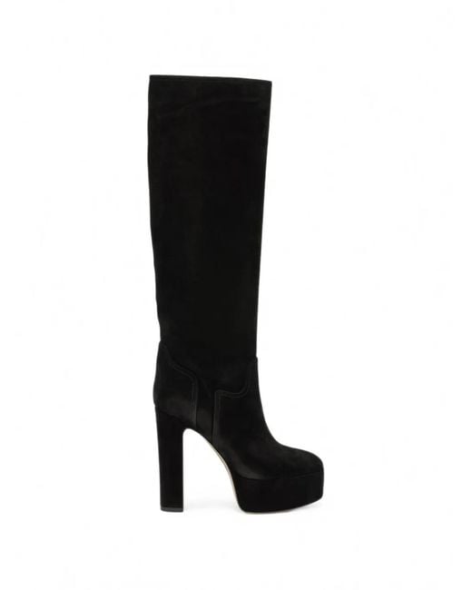 Casadei Black Renna Suede Platform Knee-High Boots