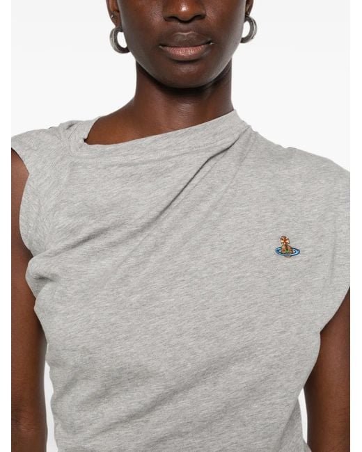Vivienne Westwood Gray Hebo Orb-Embroidered Draped-Design T-Shirt