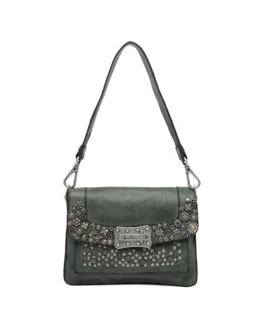 Campomaggi Green Small Agnese Floral-Stud Shoulder Bag