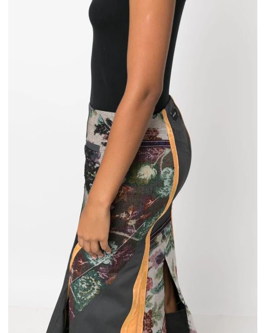 MARINE SERRE Black Regenerated Floral Tapestries Flared Skirt