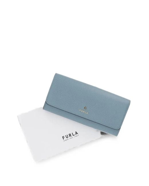 Furla Blue Logo-Plaque Grained Leather Wallet