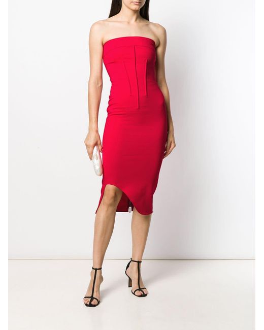 Genny Synthetic Strapless Midi Dress in Red - Lyst