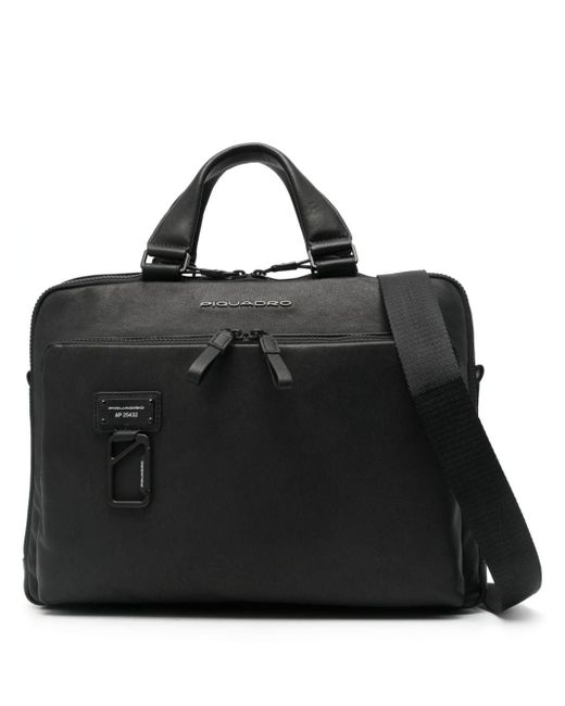 Piquadro Black Leather Laptop Bag for men