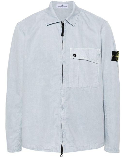 Stone Island Blue Compass-badge Cotton Shirt Jacket for men