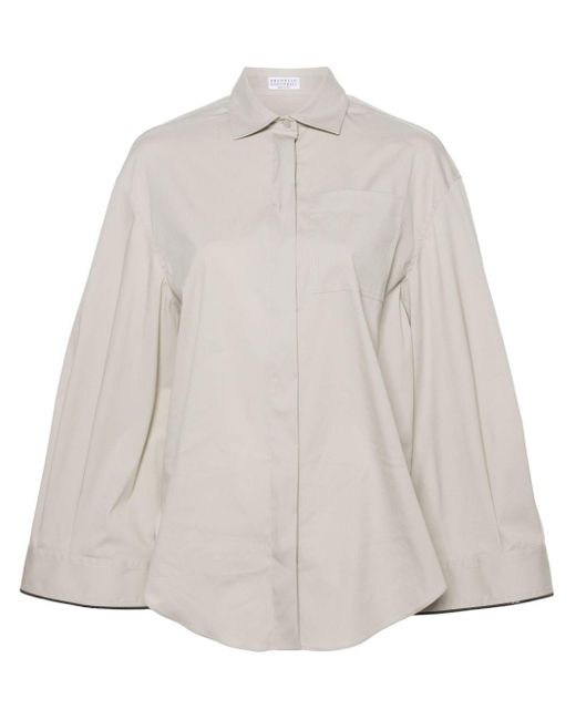 Brunello Cucinelli Natural Shiny Cuff Detail Cotton Shirt