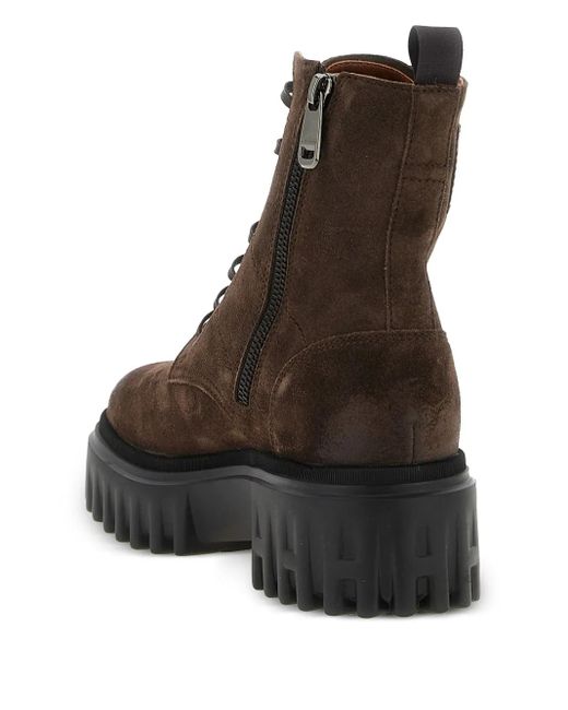 Hogan Brown H700 Lace-Up Chunky-Sole Boots