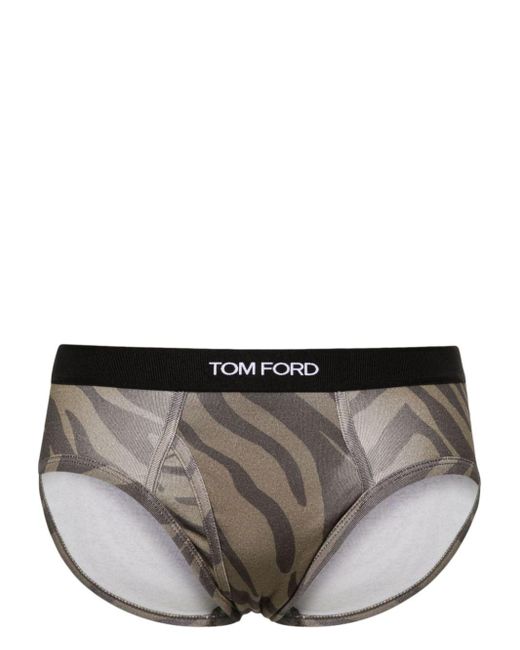 Tom Ford Gray Zebra-print Cotton Briefs for men