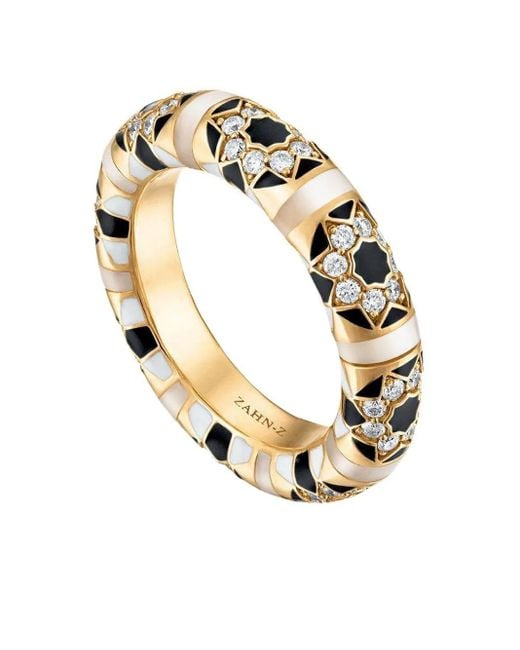 ZAHN-Z Metallic 14K Sadaf Mosaic Mother-Of-Pearl And Diamond Ring