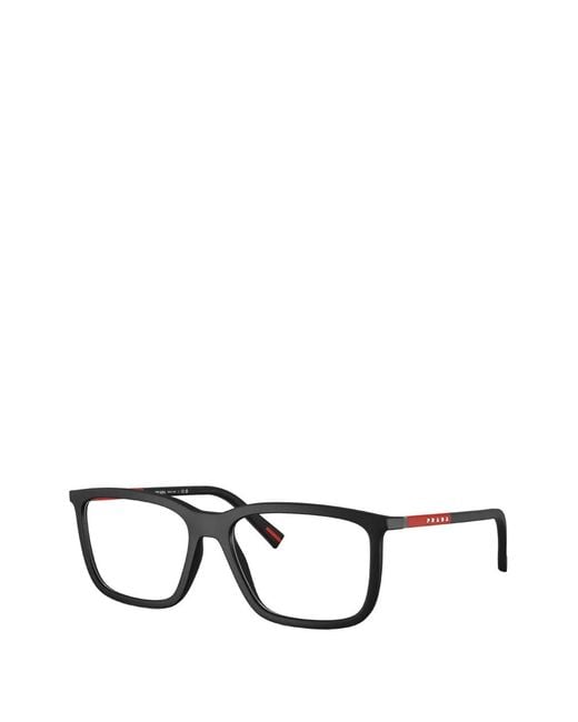 Prada Linea Rossa Black Rectangle-Frame Glasses for men