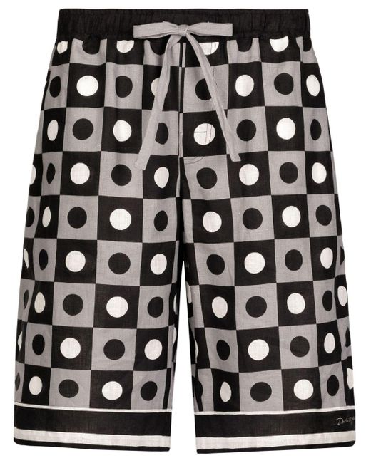 Dolce & Gabbana Black Geometric-print Drawstring Shorts for men