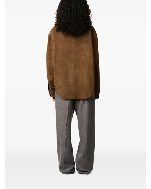 AMI Brown Leather Shirt Jacket